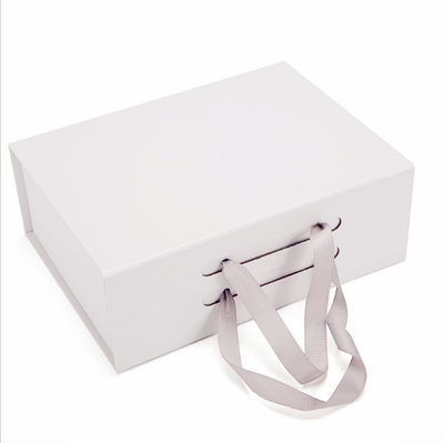 Wholesale Stock Packaging Foldable Paper Gift Box with Ribbon Handle 