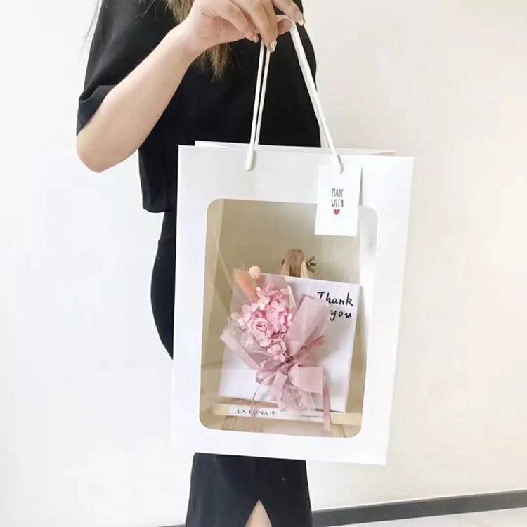 wholesale transparent visible custom flower paper bags with logo