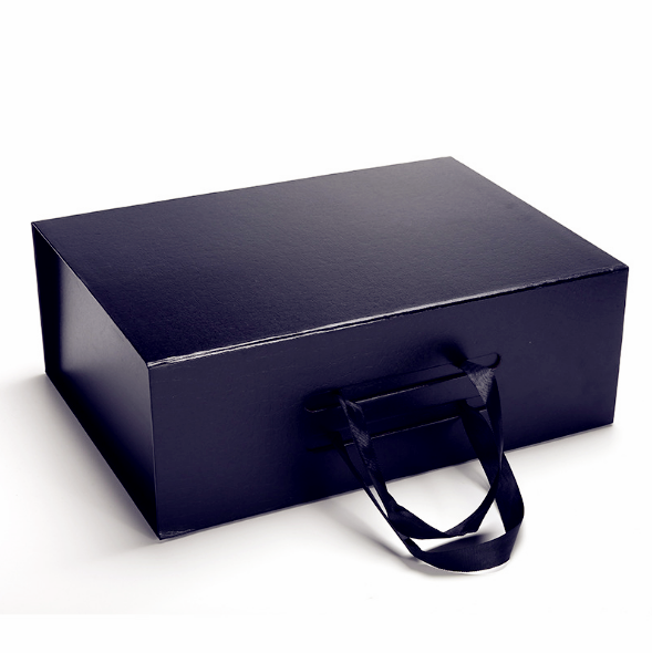 Wholesale Stock Packaging Foldable Paper Gift Box with Ribbon Handle 