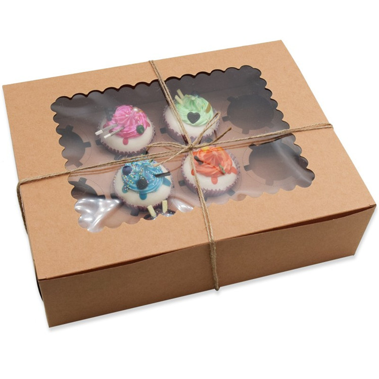 Wholesale Food Grade Wedding Party Dots Packaging With Hole Candy Cookies Cupcake Boxes Kraft Paper Gift Window Paper Boxes