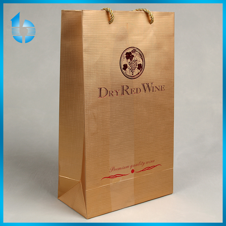 Custom single brown paper wine bottle package bags with nylon rope 