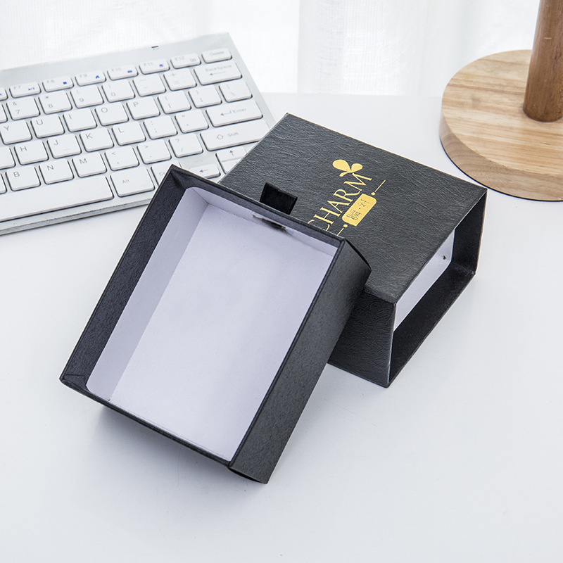 Customized Luxury Black Color Gold Foil Stamping Packaging Gift Paper Drawer Box