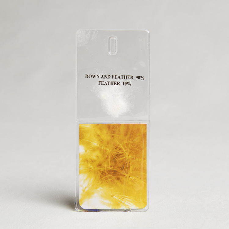 No air down tag label clear PVC feather tag for thin down jacket 